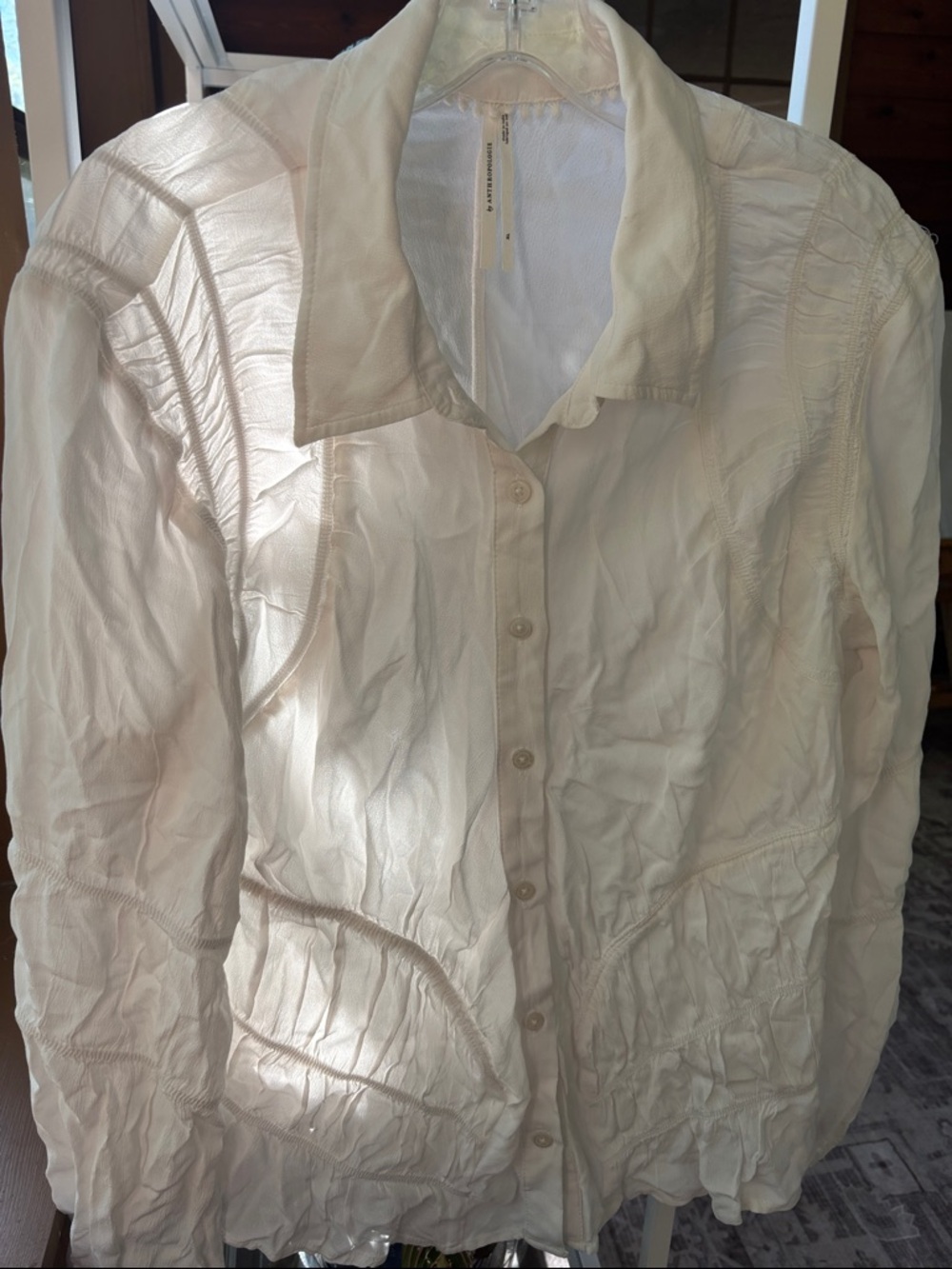 Anthropologie White Flowy Button Down Collared Blouse
